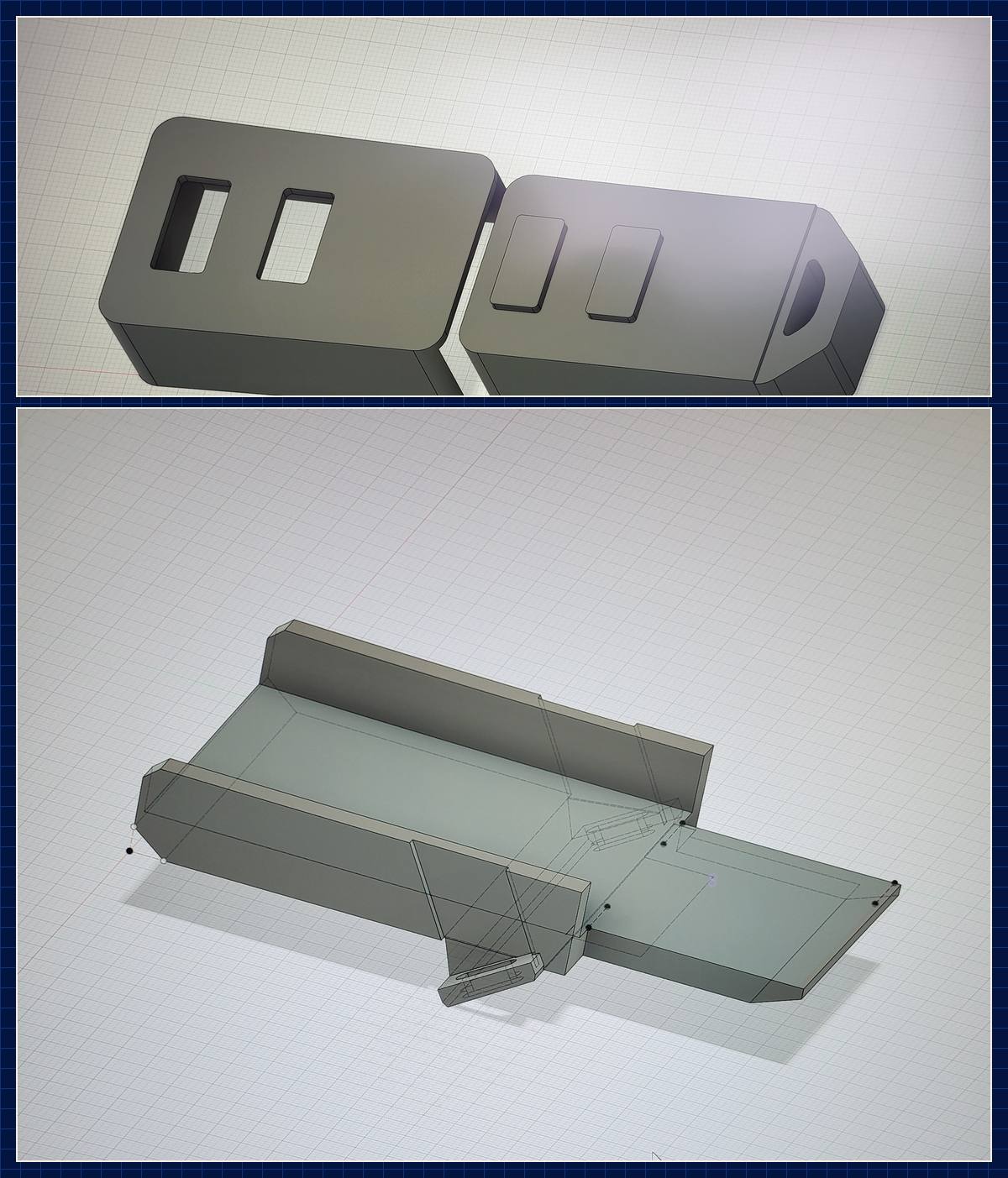 CAD-Konstruktionen eines Gehäuses und einer Rutsche