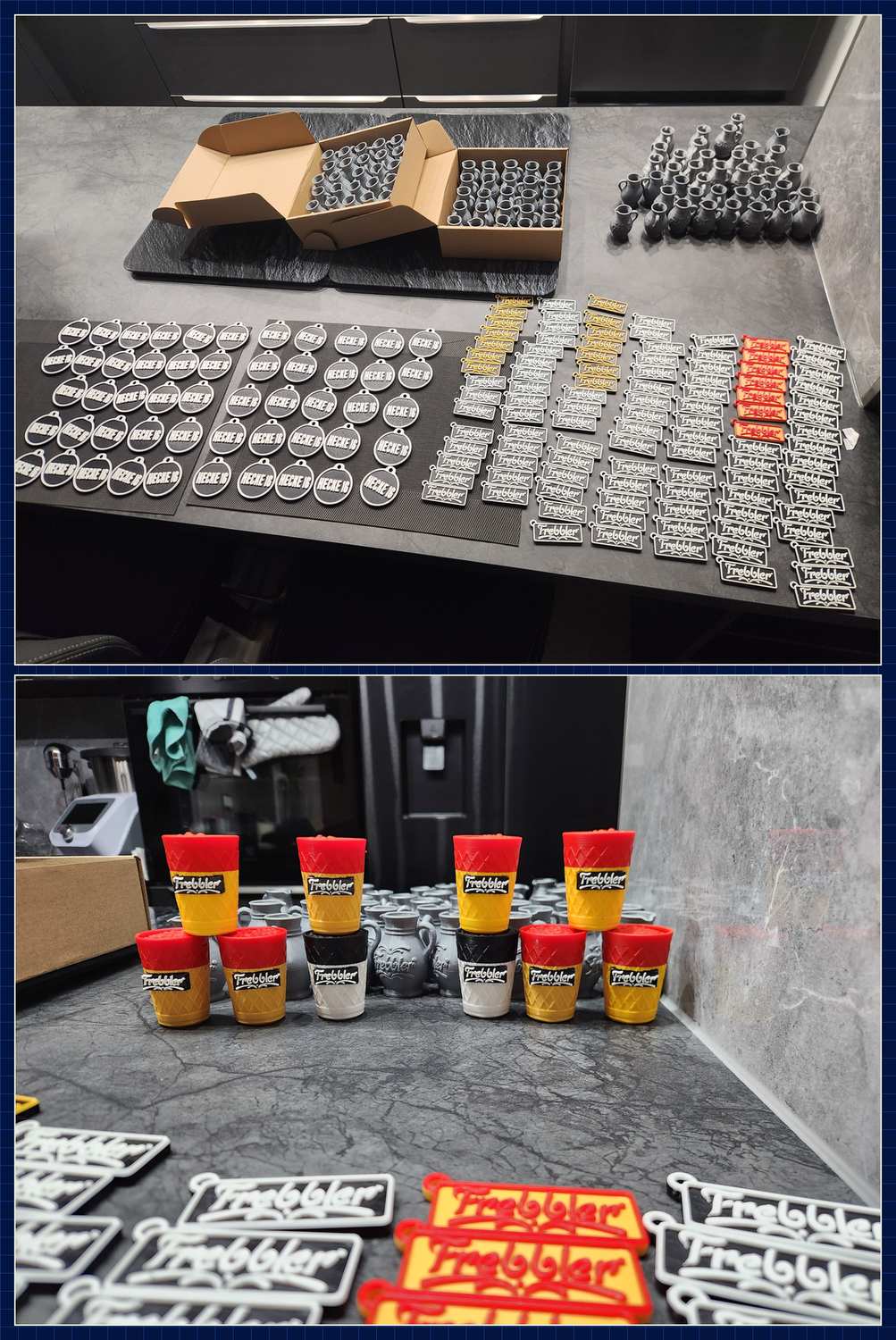Serie gedruckter Anhänger, Schilder und Becher mit Branding