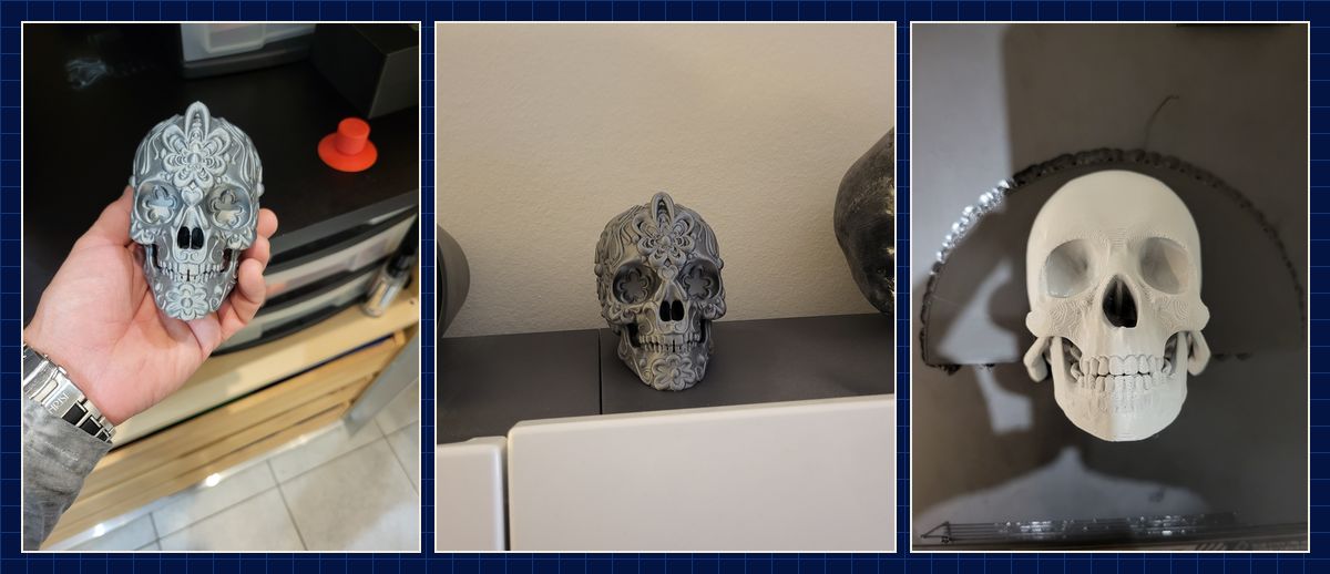 Gedruckte Schädel in Silber, Bronze und Weiß